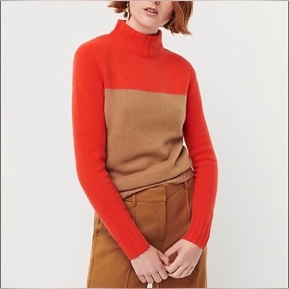 J. Crew Color Block Varsity Wool Blend Sweater Orange & Camel Sweater S - Picture 1 of 11